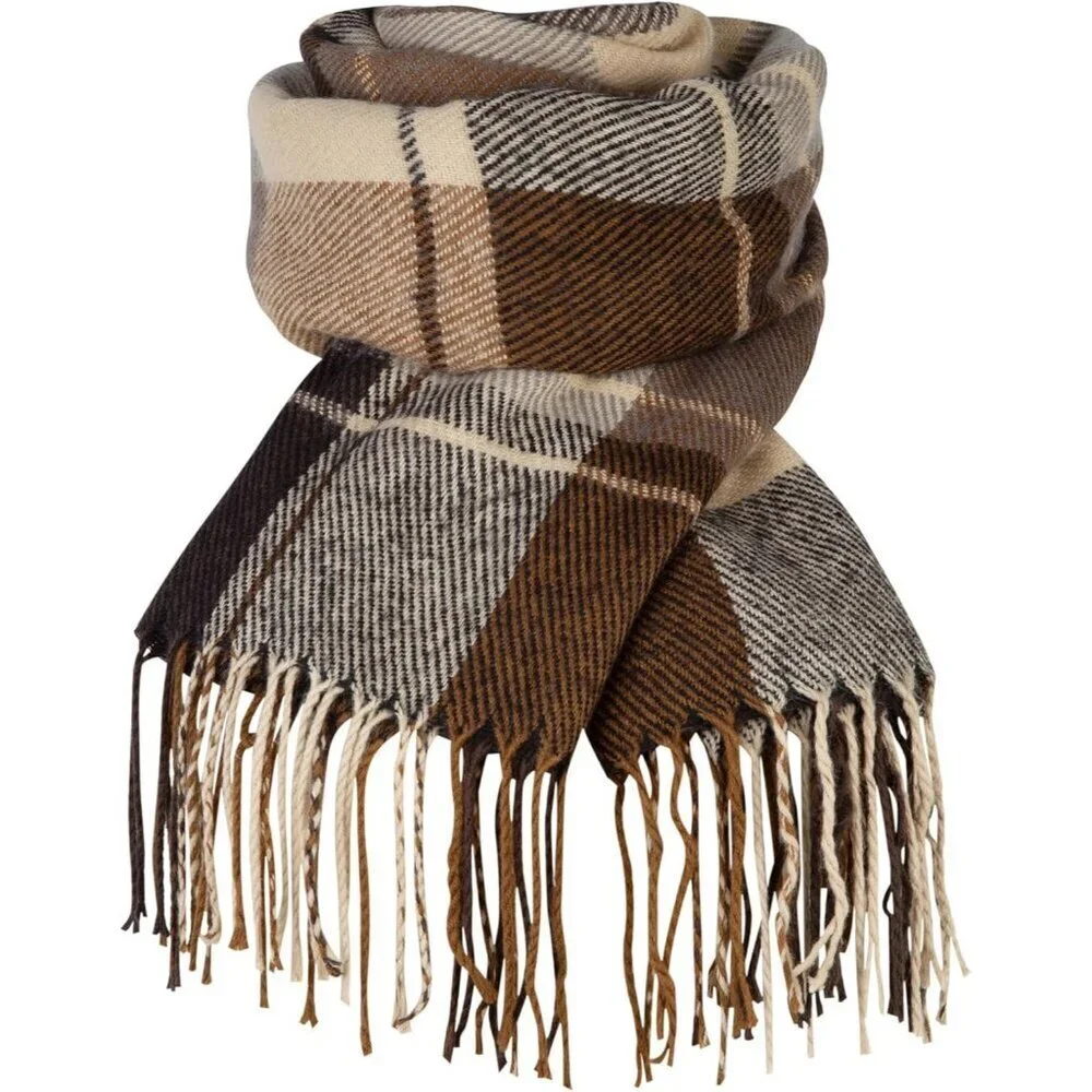 Women's khaki Beige Lattic Scarf Fashion Long Plaid Shawls Wraps Big Grid Winter
